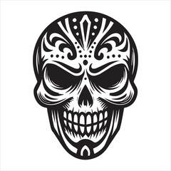 Tribal Skull Vector illustration, Scary Tribal Skull silhouette Design
