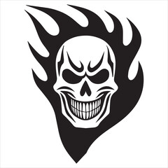 Fototapeta premium Flaming Skull Vector illustration, Creepy Flaming Skull silhouette Design 