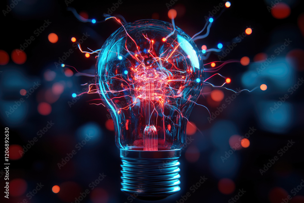 Aufkleber dynamic light trails from a bulb explosion, showcasing the electrifying complexity of innovative inv
