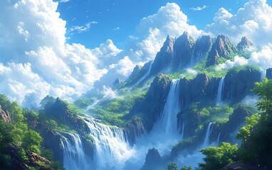 Lush Mountain Paradise Waterfall Landscape
