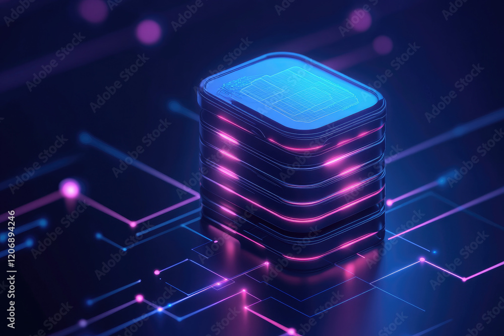 Poster cloud computing network, interconnected polygonal shapes, modern flat design, digital technology con