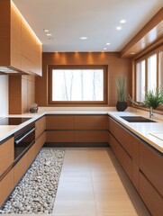 Modern Wooden Kitchen with Stone Floor Detail
