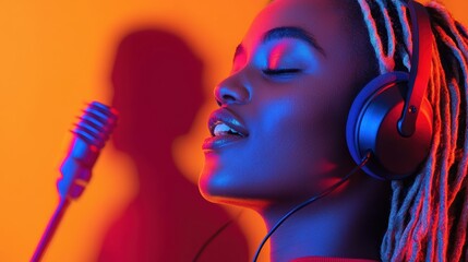 Singing performance studio photography colorful lighting close-up emotion and expression