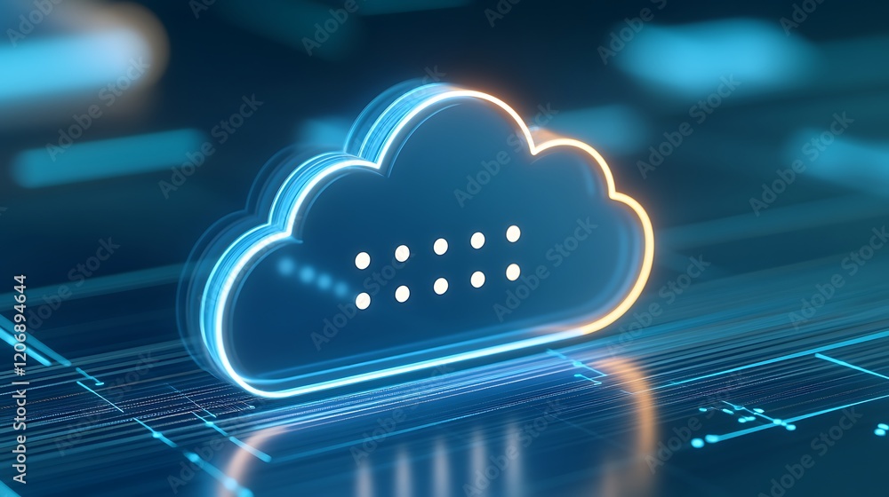 Poster futuristic cloud icon over digital network background representing advanced technology and data stor
