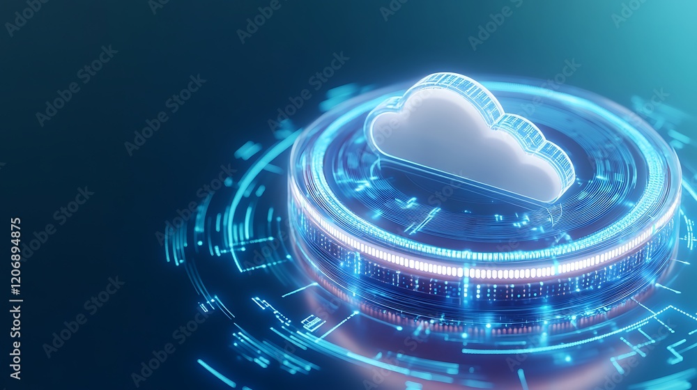 Poster futuristic cloud icon surrounded by digital circuits and data streams in technological atmosphere