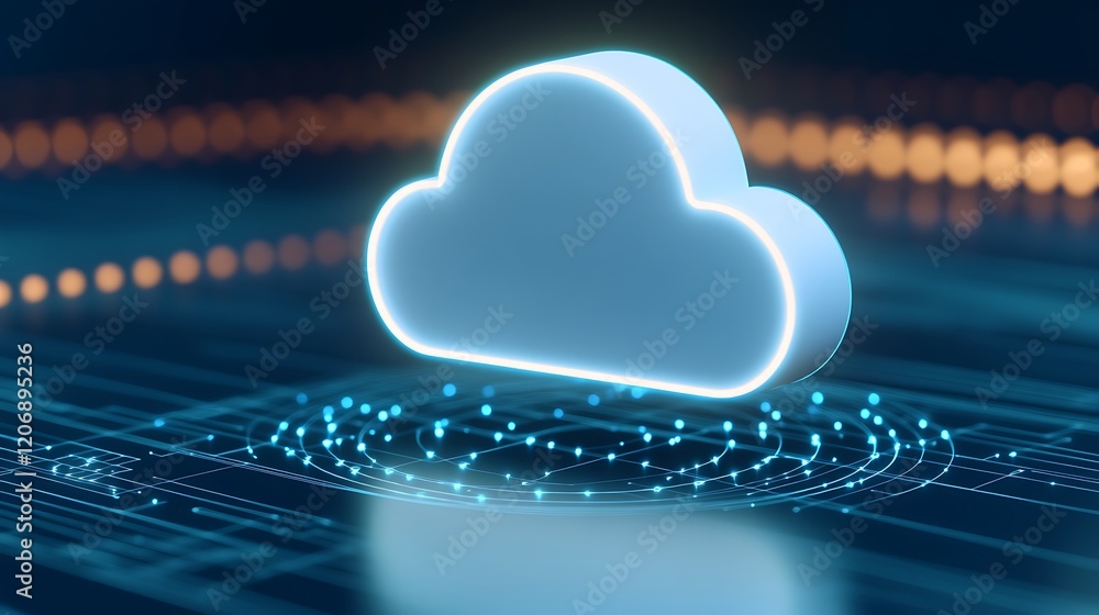 Poster futuristic cloud icon with digital background representing cloud computing and data storage technolo
