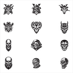 Fototapeta premium Collection of Funny Skull Vector illustration, Creepy Skull silhouette Design 