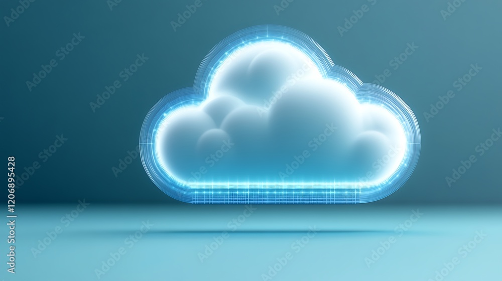 Poster futuristic cloud icon with digital elements representing technology and data storage concepts