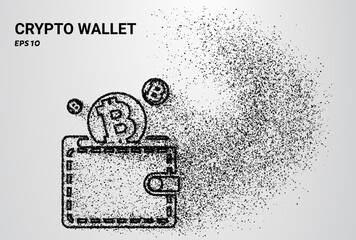 A crypto wallet composed of small circles and dots, with particles swirling around it. Vector illustration.
