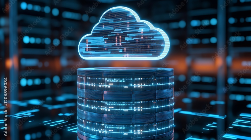 Poster futuristic cloud storage concept with abstract data structures and digital elements in high-tech env