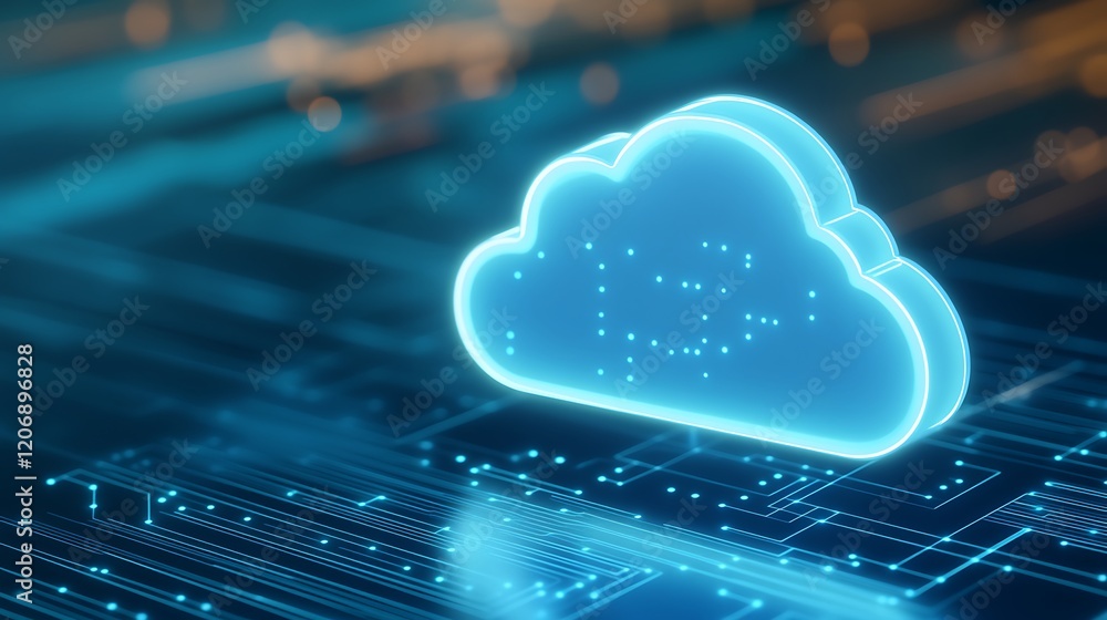 Poster futuristic cloud storage icon with digital circuit board background representing technology and data