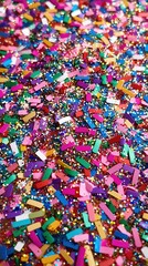 Fototapeta premium Vibrant Rainbow Glitter Confetti Sparkle Festive Background Texture