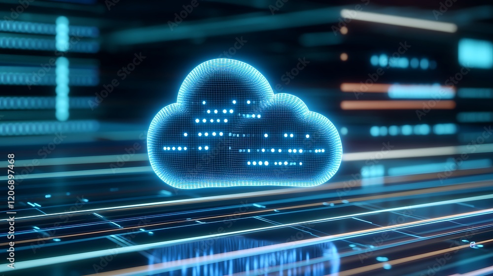 Poster futuristic cloud technology concept represented by digital glow with lines and patterns in a modern 