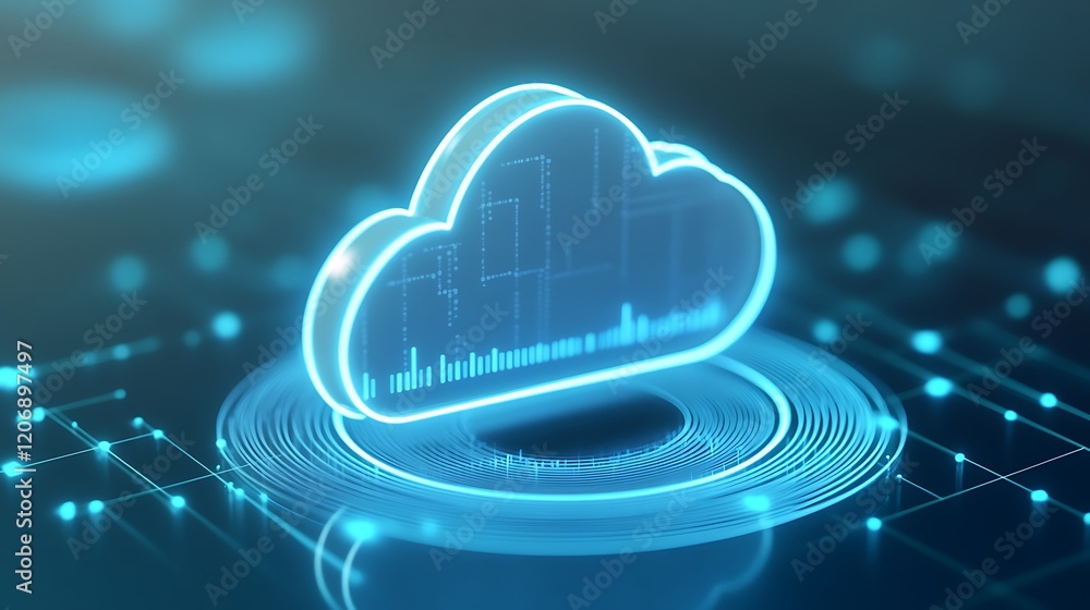 Aufkleber futuristic cloud technology concept with data visualization and digital elements in blue and green c