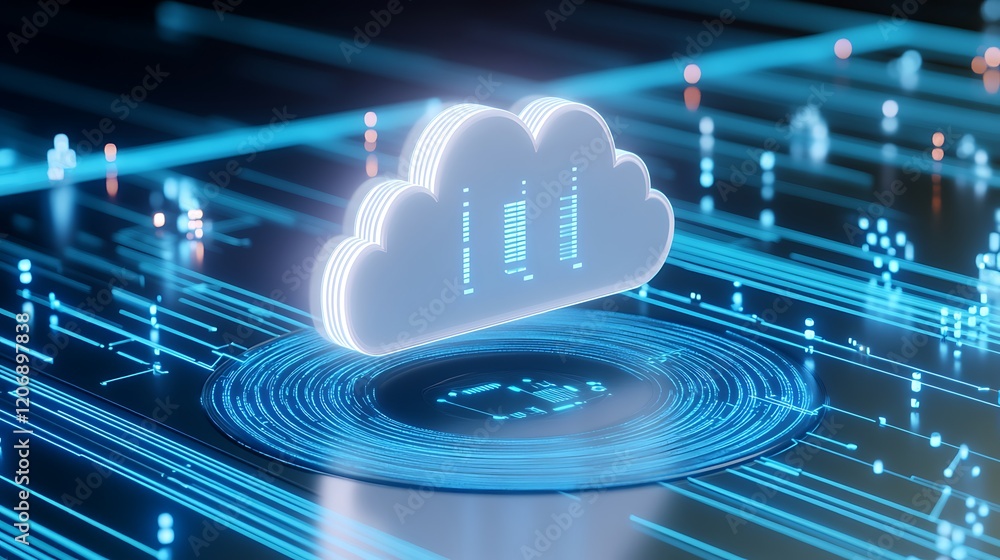 Aufkleber futuristic cloud technology concept with digital circuits and data connections on a dark background