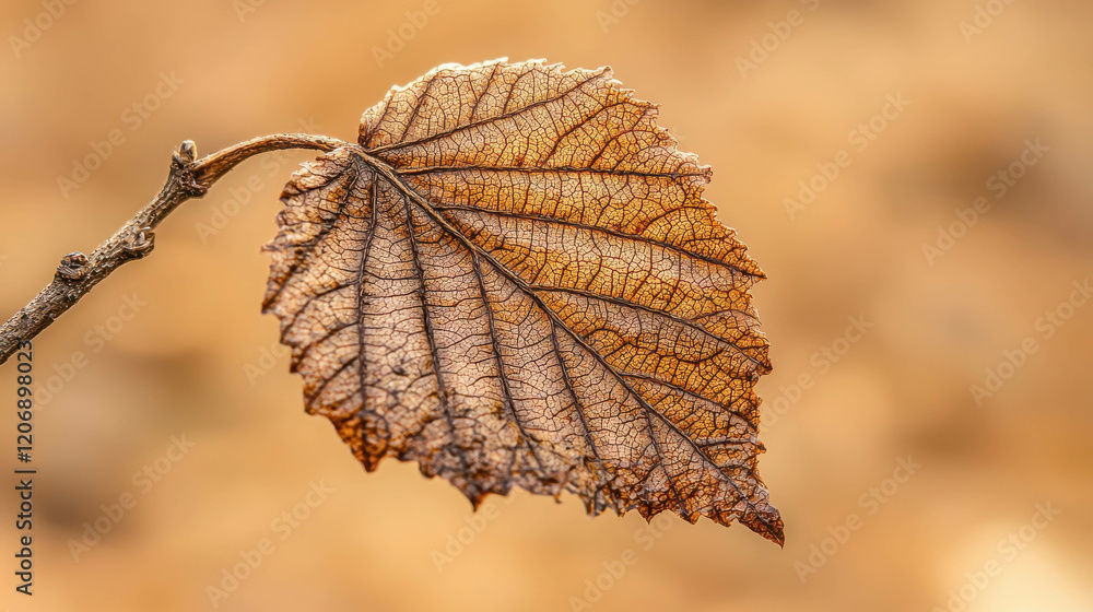 Poster detailed macro shot of a dried autumn leaf with intricate patterns and textures
