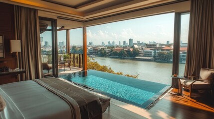 Fototapeta premium Luxury Riverfront Suite with Private Infinity Pool