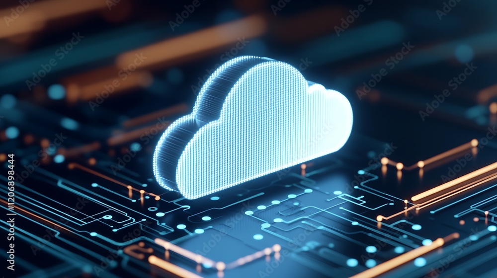 Poster futuristic cloud technology illustration with digital circuit board background for cloud computing c