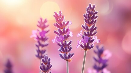 Fototapeta premium Soft purple lavender blossoms bathed in sunlight
