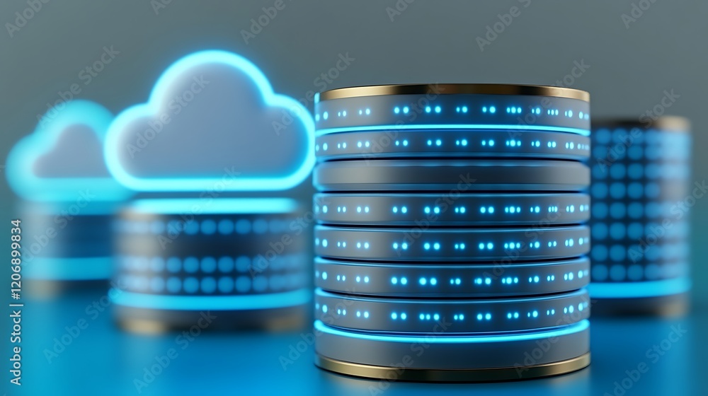 Poster futuristic data storage technology with cloud computing concept in a modern digital environment