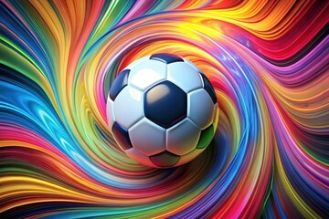 Naklejka premium Abstract soccer ball pattern with swirling colors and geometric shapes, vibrant colors, football