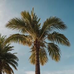 Obraz premium A cabbage palm tree with a full crown of fan-shaped leaves, on a clear white background.