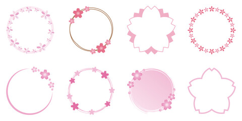桜　フレーム　円　丸　ベクター　ピンク　セット © suorun