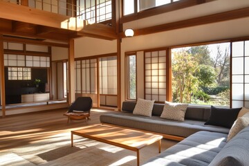Sunlit Modern Japanese Living Room Design