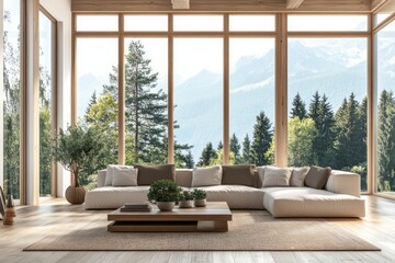 Fototapeta premium Mountain View Living Room Sectional Sofa Design