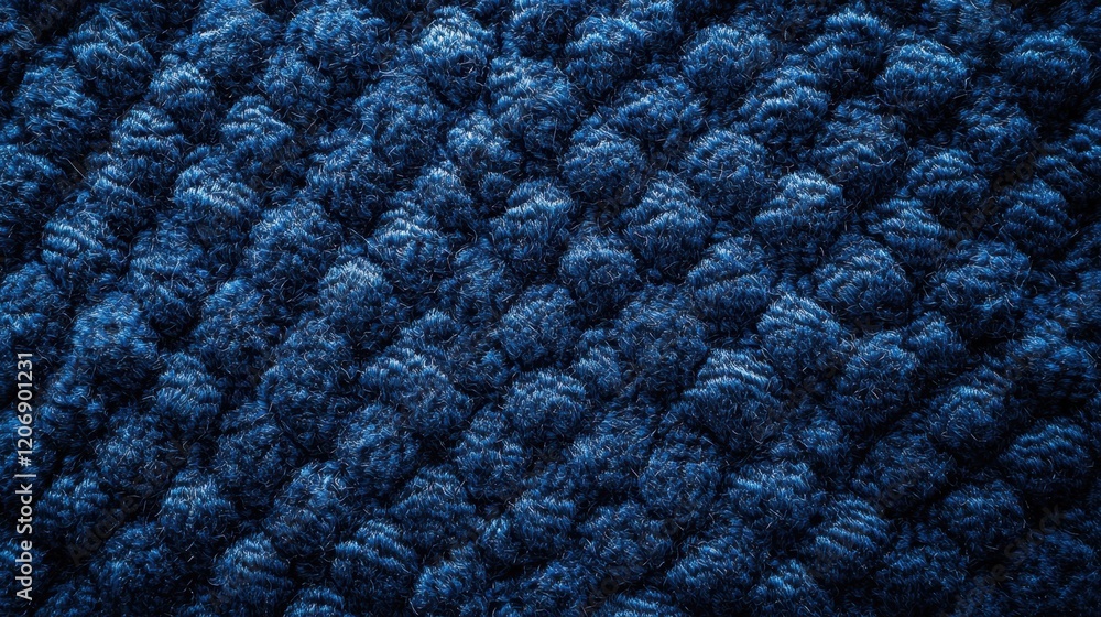 Poster richly textured blue fabric displaying intricate patterns and a deep, inviting color that enhances w