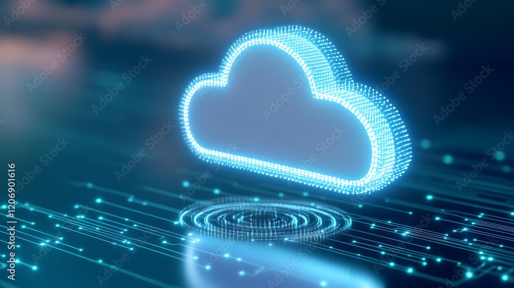 Poster futuristic digital cloud icon with data stream and technology background for modern connectivity the