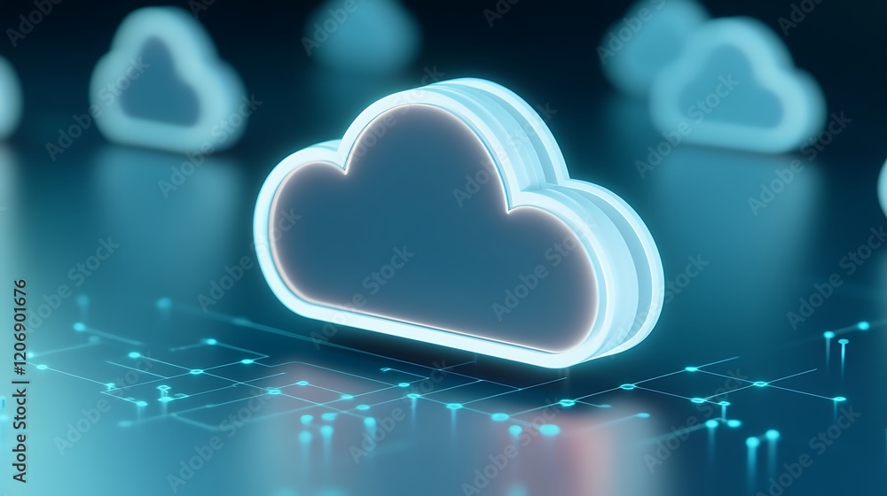 Aufkleber futuristic digital cloud icon with glowing effects on data network background for technology themes