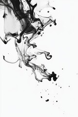 Abstract black ink swirling in water, isolated on white background.