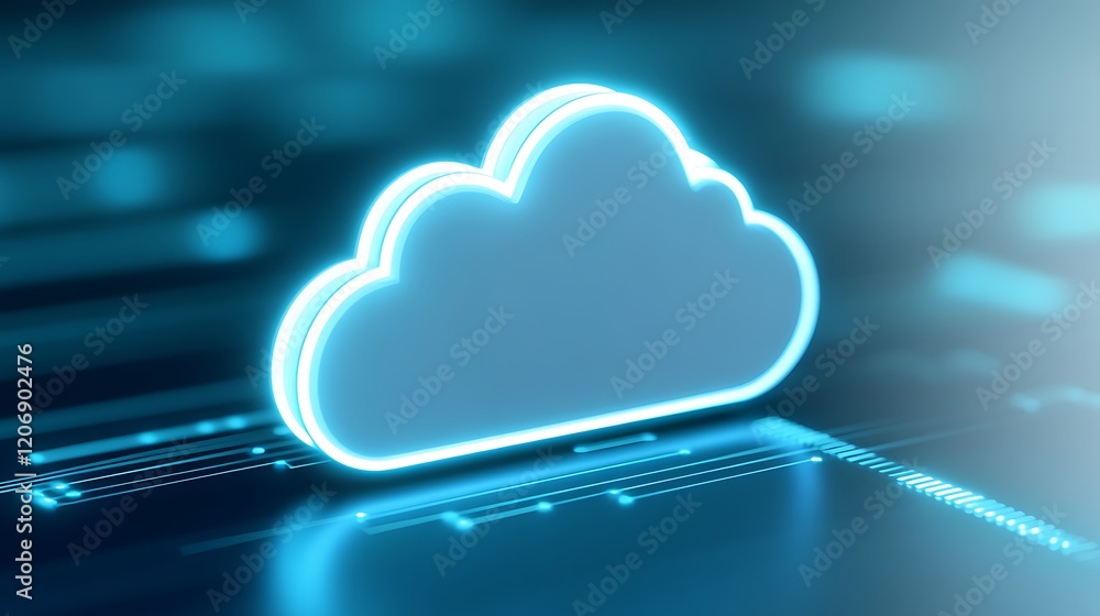 Poster futuristic digital cloud symbol for cloud computing and data storage conceptual representation in bl