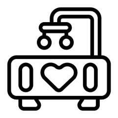Baby Crib with Heart Line Icon