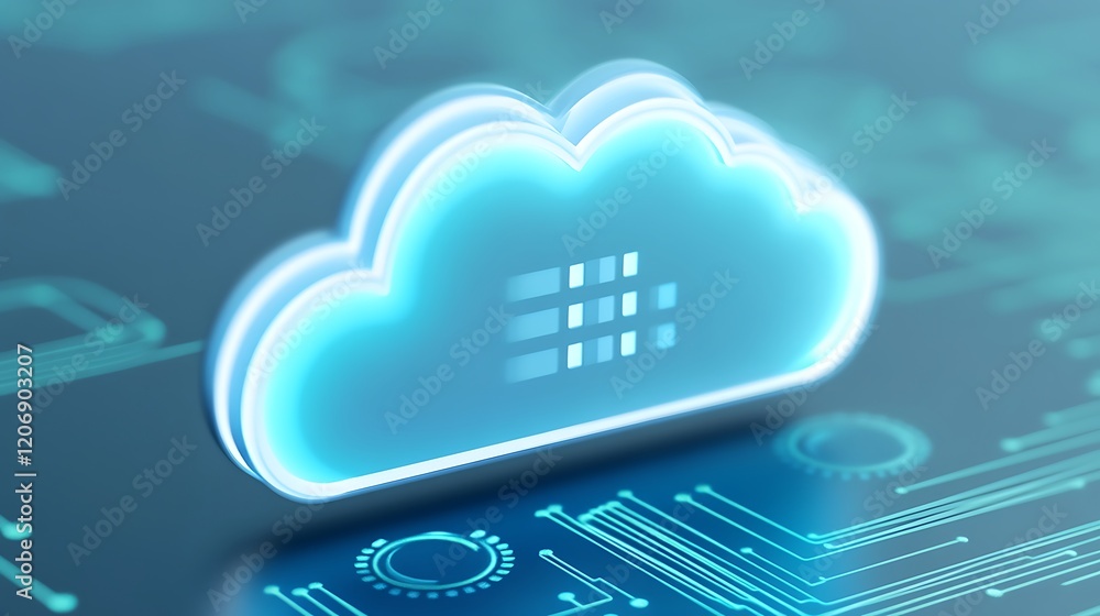 Poster futuristic digital cloud technology with glowing blue design over circuit pattern background for mod