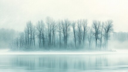 Fototapeta premium Misty Island in a Calm Lake