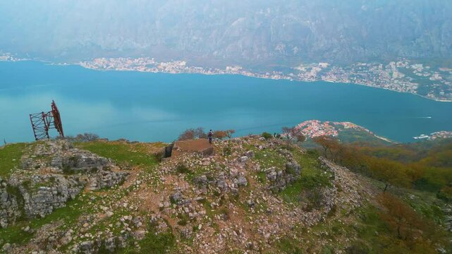 The peak of Mount Vrmac in Kotor, Montenegro - 4K aerial drone view