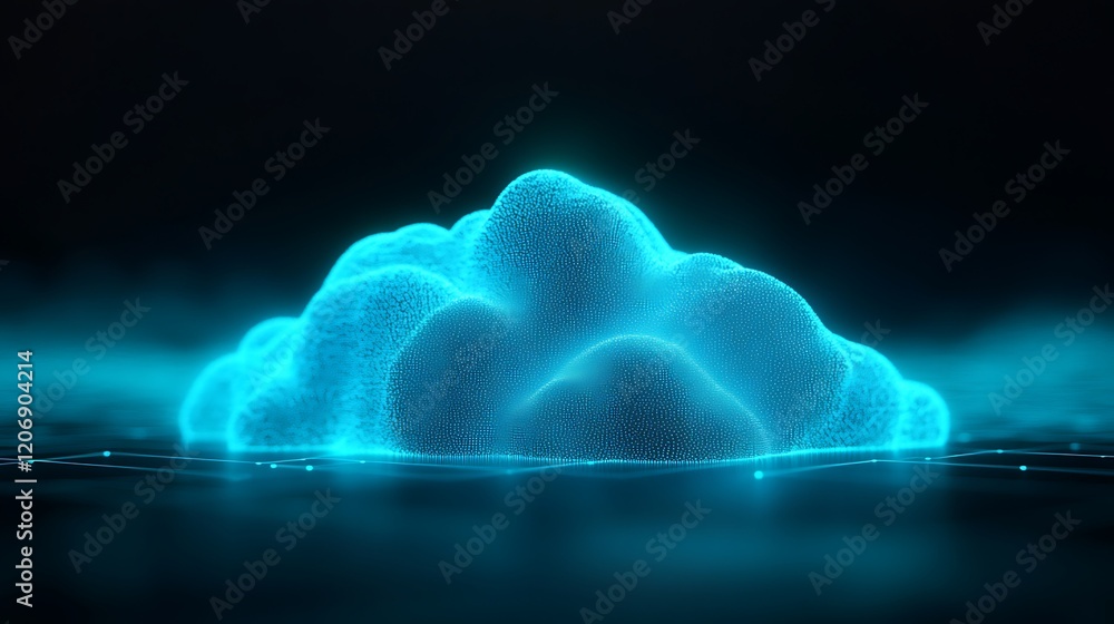 Poster futuristic digital representation of cloud computing with glowing blue elements and abstract backgro