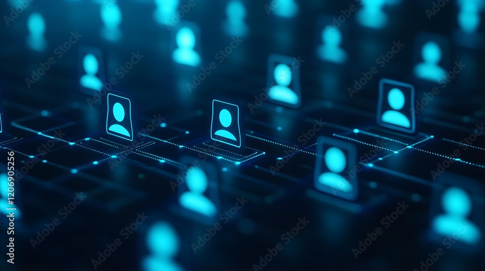 Poster futuristic network of digital user avatars representing online connections and virtual communities