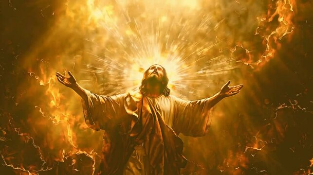The image of Jesus Christ in the glow of rays	
