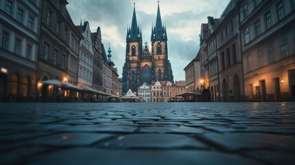Obraz premium Prague's Church of Our Lady before T?n at Dusk