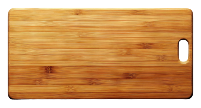 Wooden bamboo cutting board with handle, eco-friendly kitchen accessory. Sustainable cooking and home concept