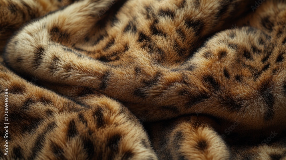 Poster luxurious leopard print fabric showcases intricate patterns and rich texture in warm, inviting tones