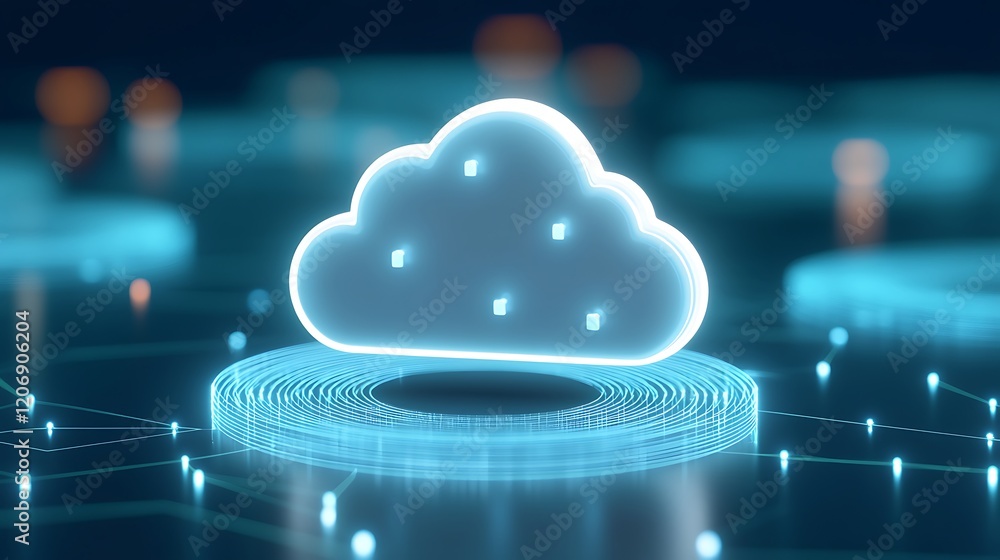 Poster glowing cloud icon on futuristic digital background representing cloud computing and data storage so