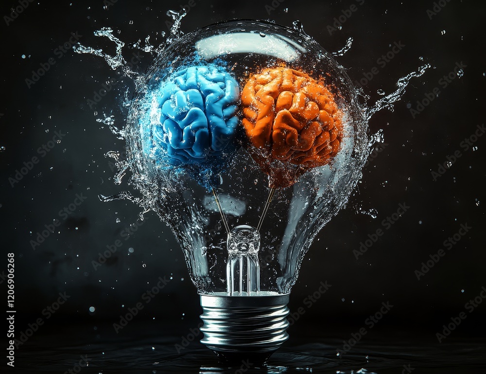 Aufkleber two brains inside a lightbulb splashing water.