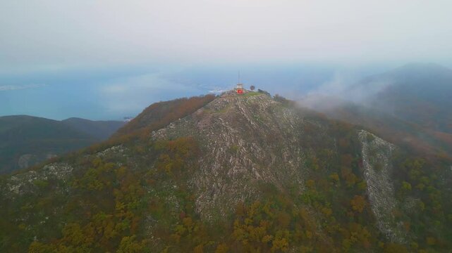 The peak of Mount Vrmac in Kotor, Montenegro - 4K aerial drone view
