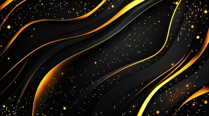 Abstract Golden Waves on Black Background