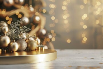 Elegant Christmas Decoration with Golden Ornaments and Lights