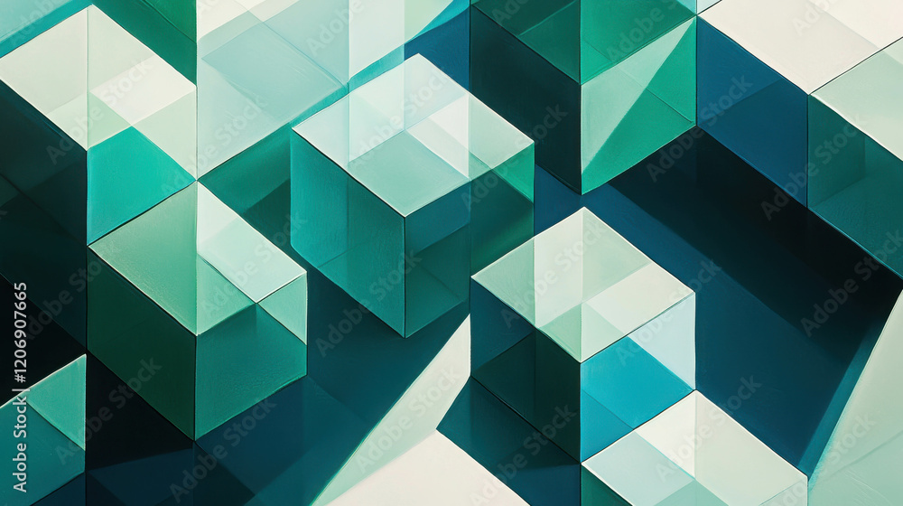 Poster abstract isometric geometric composition featuring cubes in a grid layout